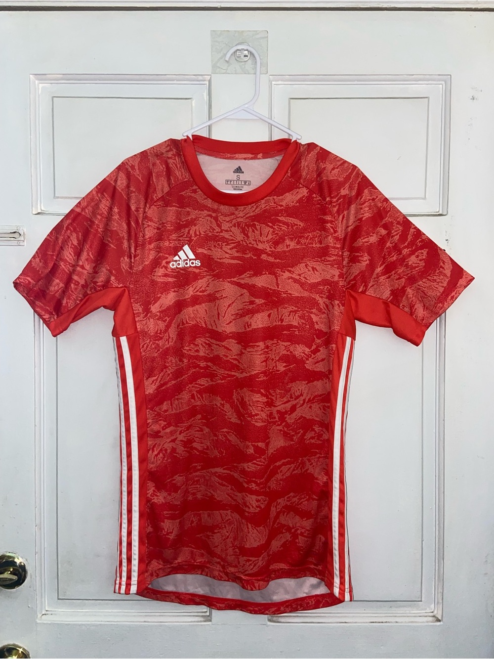 adidas Men’s Orange Short-Sleeve Training Jersey with White Stripes